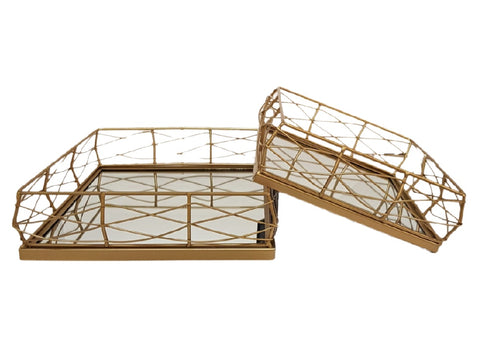Linea metal bandeja espejadas cuadradas Set x 2 22x22x7 | 20x20x7 cm