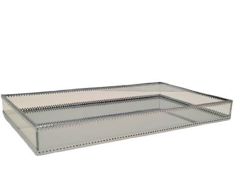 Linea metal bandeja espejada rectangular plateada Hyoga XL 35x20x4 cm (Detalles sin cambio)