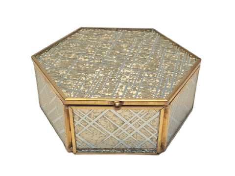 Linea metal alhajero espejado dorado hexagonal Seiya 13x13x5