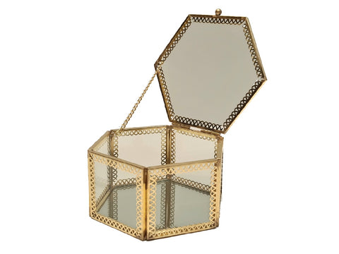 Linea metal alhajero espejado dorado hexagonal Asgard 10x10x6 cm