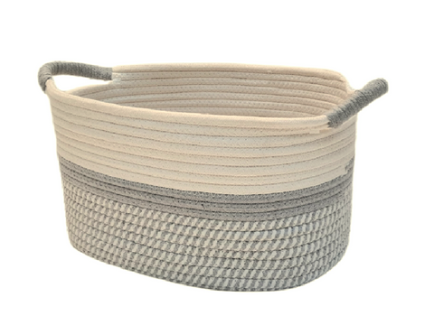 Cesto redondo manijas Diglet gris y blanco L 35x25X17 cm