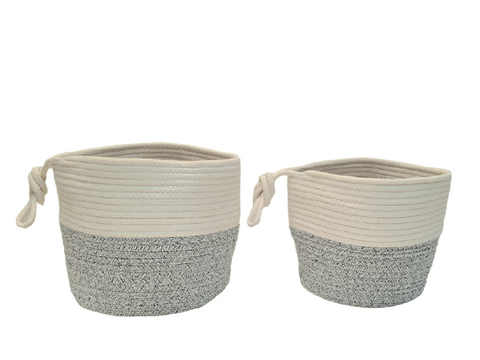 Cesto redondo Tiny gris y blanco Set x 2 22x20 I 25x22 cm