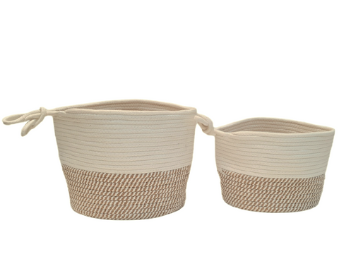 Cesto redondo Tiny beige y blanco Set x 2 25x20 I 30x25 cm