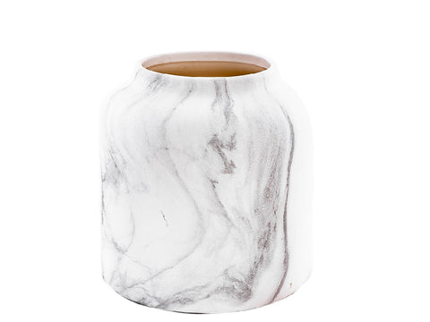 Jarron de ceramica blanco simil marmol 13x13 cm