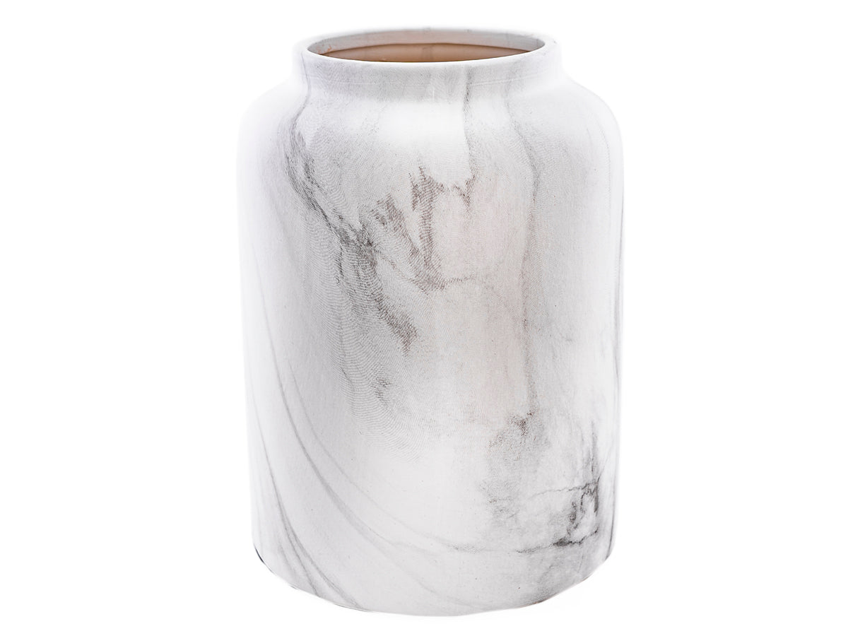 Jarron de ceramica blanco simil marmol 17x13 cm