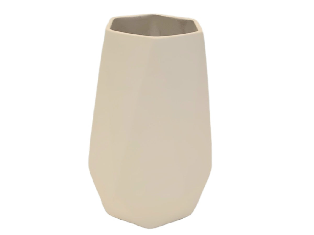 Jarron ceramica facetada blanco hueso 19x13 cm