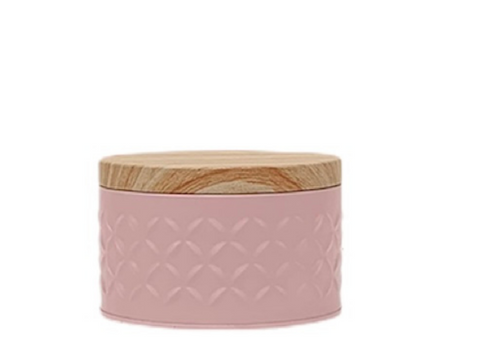 Lata tapa tipo madera base rosa 10x6 cm