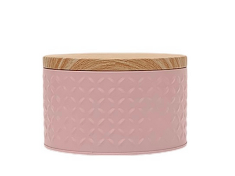 Lata tapa tipo madera base rosa 13x8 cm