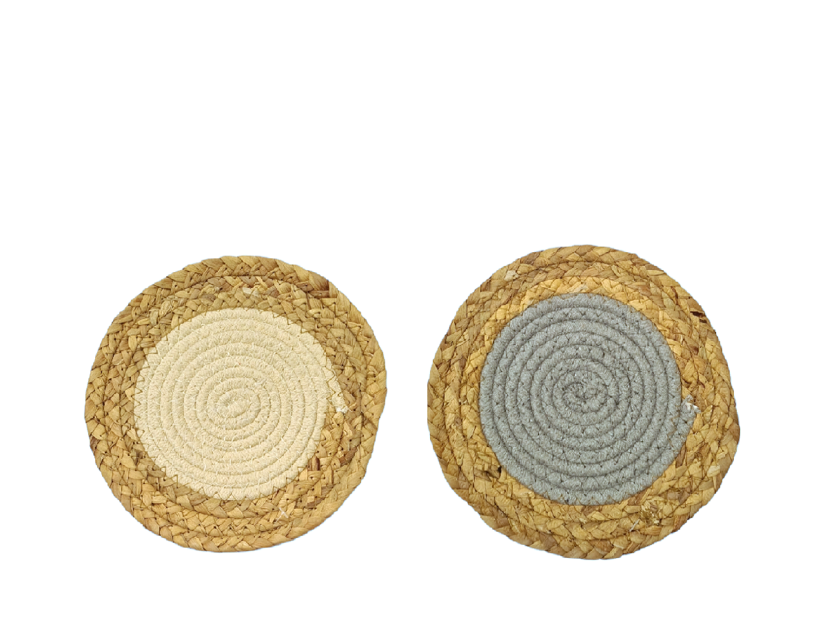 Individual de seagrass y algodon Set x 8 (4 beige - 4 gris) 20 cm