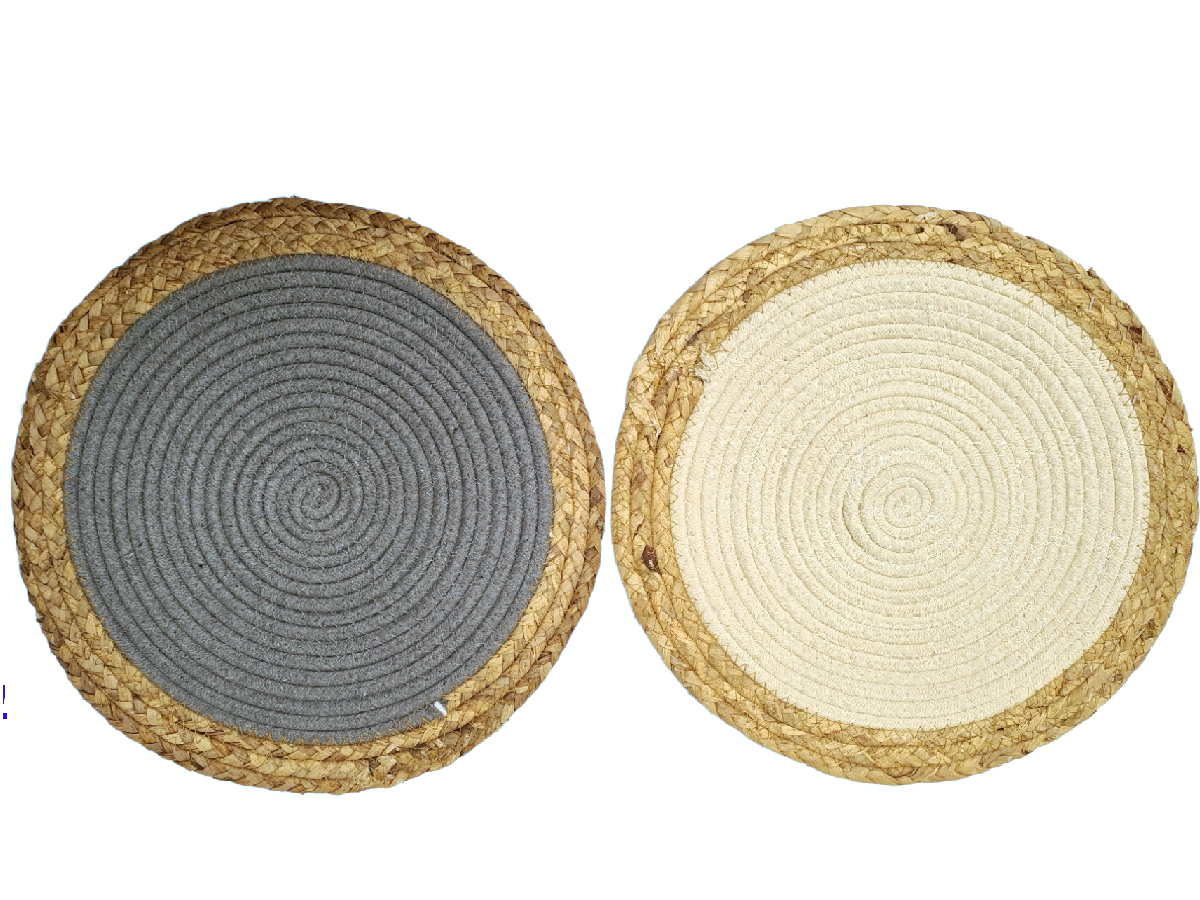 Individual de seagrass y algodon Set x 4 (2 beige - 2 gris) 36 cm