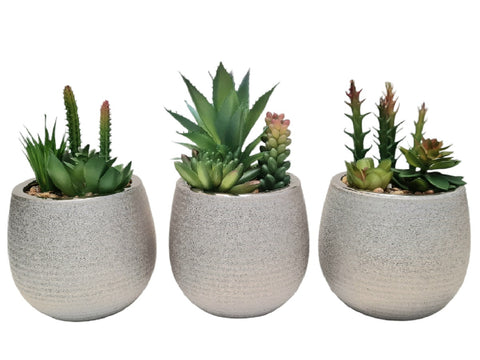 Maceta ceramica silver planta art Set x 3 12x20cm