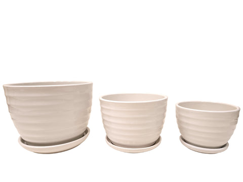 Maceta ceramica blanca set x 3 Granger 11x9 cm I 15x11 cm I 18x13 cm