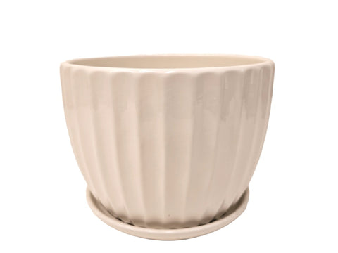 Maceta ceramica blanca linea verticales Draco 17x14 cm