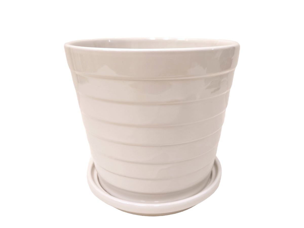 Maceta ceramica blanca linea horizontales Malfoy 17x16 cm