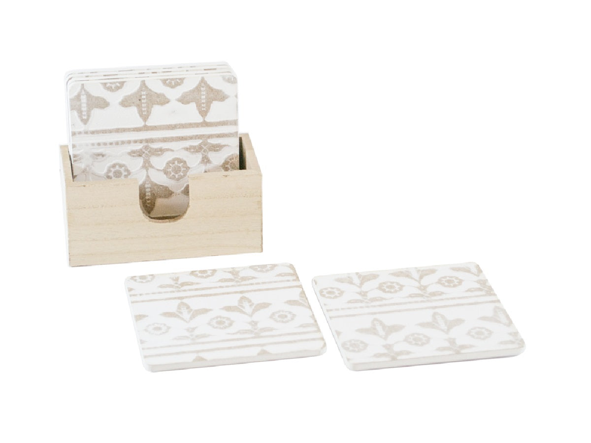 Posavasos cuadrados de madera tramada blanco set x 6 10x10 cm