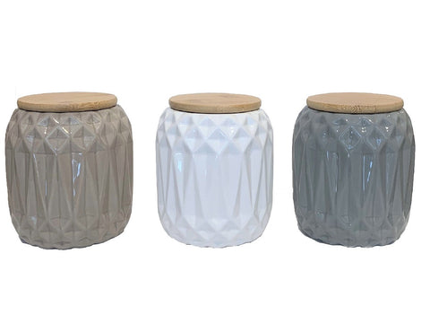 Frasco hermetico de ceramica con tapa de madera Set x 3 15x10cm