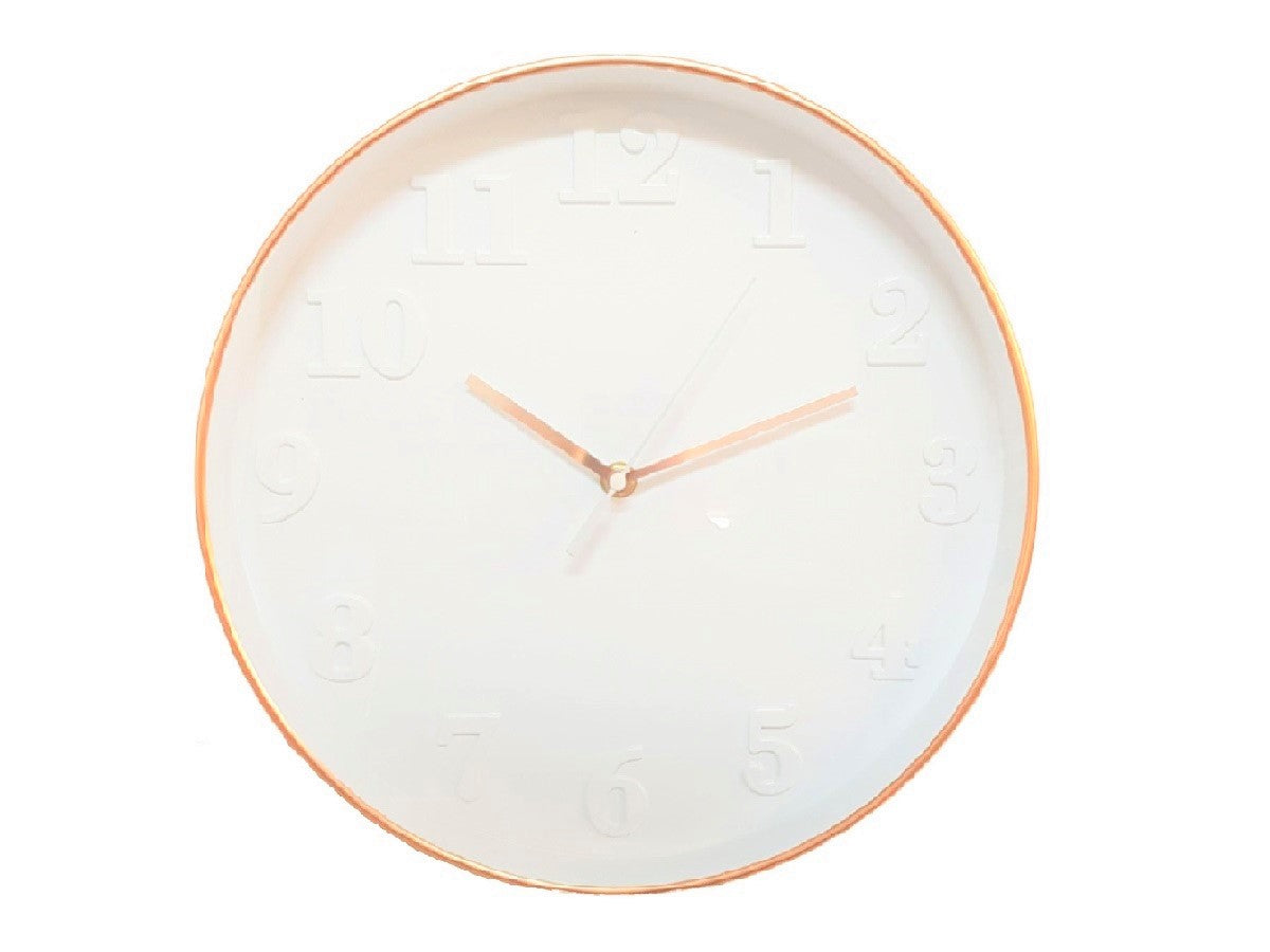 Reloj redondo cobre fondo blanco c/num relieve blanco 30cm
