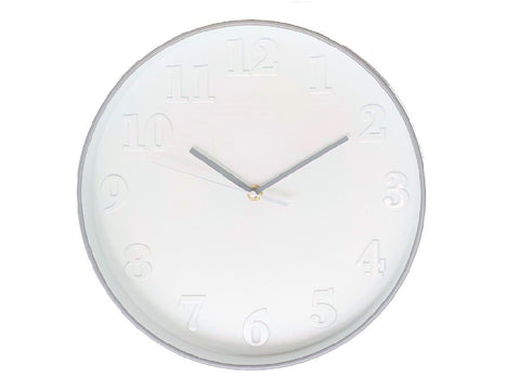 Reloj redondo gris fondo blanco c/numeros en relieve blancos 30cm